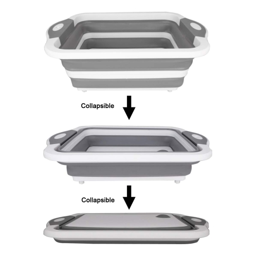 Collapsible Cutting Board with Colander Containers, Foldable Food Grade Silicone Dish Tub Chopping Board, Washing Basin Draining Basket Strainer for