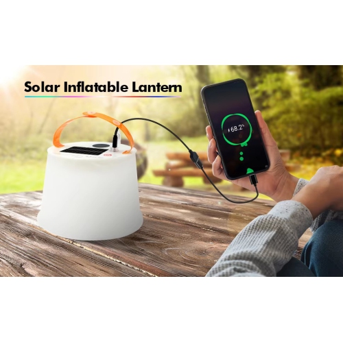 Inflatable Solar LED Camping Lantern with Speaker and Phone Charger Waterproof LED Solar Lamp for Camping Hiking USB Phone Charger Outdoor, Fishing