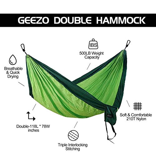 Hamac de camping double, parachute portatif léger hamac de 500lbs kg pour la randonnée, le camping, le voyage, la plage, le jardin