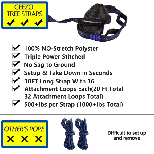 Hamac de camping double, parachute portatif léger hamac de 500lbs kg pour la randonnée, le camping, le voyage, la plage, le jardin