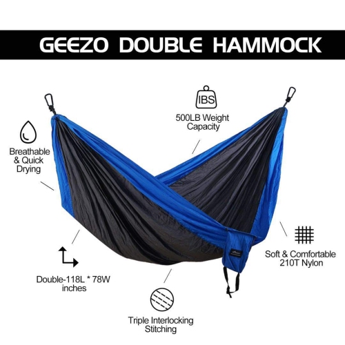 Double Camping Hammock, Lightweight Portable Parachute 500lbs Capacity Hammock for Backpacking, Camping, Travel, Beach, Garden