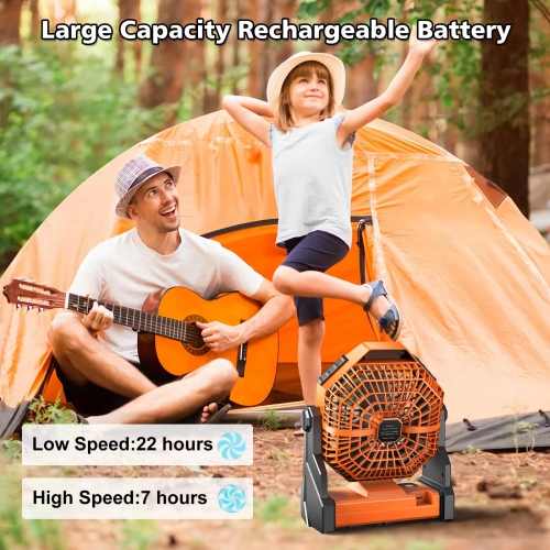 Camping Fan, Camping Fan Rechargeable with LED Lantern & Hanging Hook, Battery Operated Camping Fan for Tent, 270° Rotation, Portable USB Camping Fan