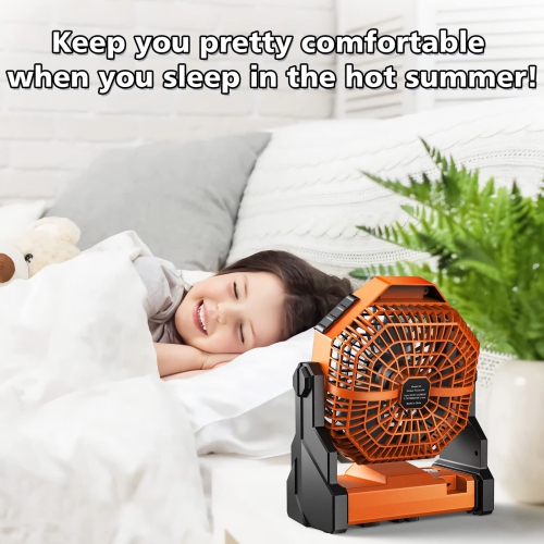 Camping Fan, Camping Fan Rechargeable with LED Lantern & Hanging Hook, Battery Operated Camping Fan for Tent, 270° Rotation, Portable USB Camping Fan