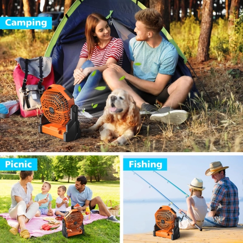 Camping Fan, Camping Fan Rechargeable with LED Lantern & Hanging Hook, Battery Operated Camping Fan for Tent, 270° Rotation, Portable USB Camping Fan