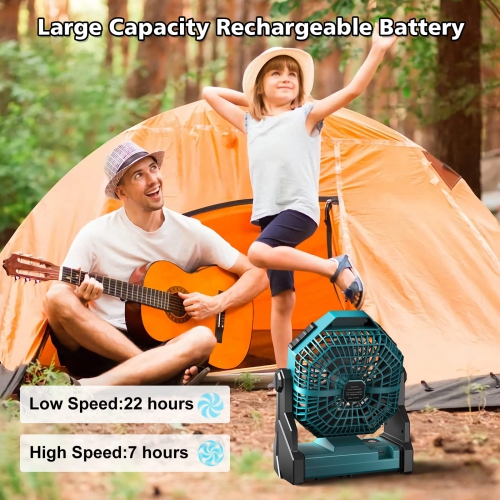 Camping Fan, Camping Fan Rechargeable with LED Lantern & Hanging Hook, Battery Operated Camping Fan for Tent, 270° Rotation, Portable USB Camping Fan