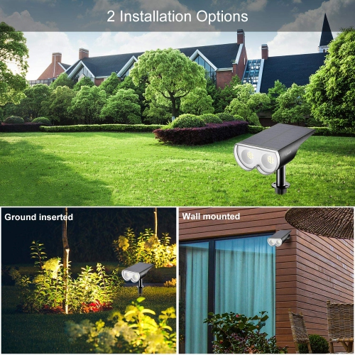 Solar Spot Lights Outdoor, IP67 Waterproof 2-in-1 Dusk-to-Dawn Solar Landscape Spotlights, Brightness 6500K Daylight, Solar Outdoor Lights for Garden