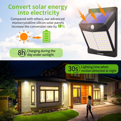Solar Lights Outdoor Motion Sensor Lights 3 Modes, Solar Powered Security Lights with 270 Degree Wide Angle IP65 Waterproof