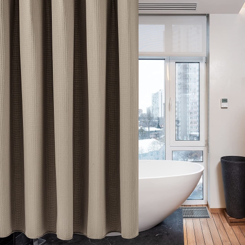 Waffle Weave Shower Curtain with Stainless Steel Hooks - 230 GSM Heavy Duty Fabric Bath Curtains, Hotel Luxury Quality, Water Resistant, Machine