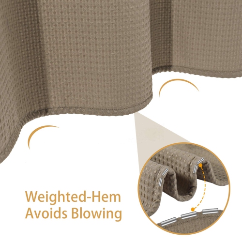 Waffle Weave Shower Curtain with Stainless Steel Hooks - 230 GSM Heavy Duty Fabric Bath Curtains, Hotel Luxury Quality, Water Resistant, Machine