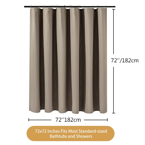 Waffle Weave Shower Curtain with Stainless Steel Hooks - 230 GSM Heavy Duty Fabric Bath Curtains, Hotel Luxury Quality, Water Resistant, Machine
