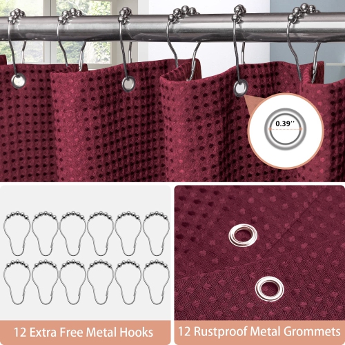 Waffle Weave Shower Curtain with Stainless Steel Hooks - 230 GSM Heavy Duty Fabric Bath Curtains, Hotel Luxury Quality, Water Resistant, Machine