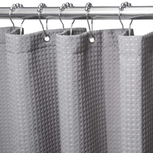 Rideau de douche gaufré à crochets en acier inoxydable - rideaux de bain en tissu robuste de 230 GSM, qualité de l'hôtel, résistant à l'eau, lavable