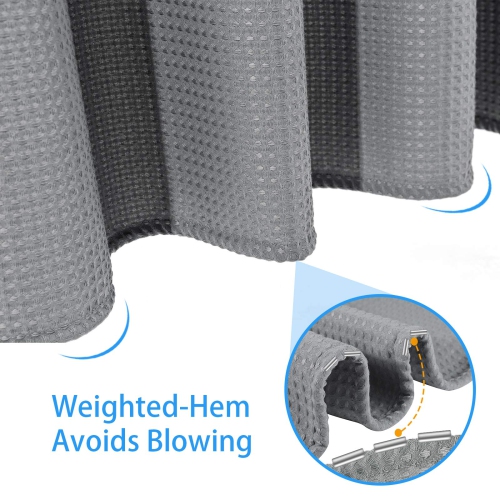 Waffle Weave Shower Curtain with Stainless Steel Hooks - 230 GSM Heavy Duty Fabric Bath Curtains, Hotel Luxury Quality, Water Resistant, Machine