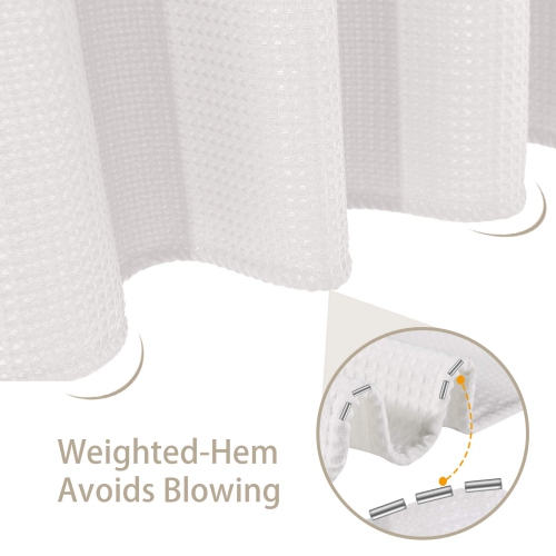 Waffle Weave Shower Curtain with Stainless Steel Hooks - 230 GSM Heavy Duty Fabric Bath Curtains, Hotel Luxury Quality, Water Resistant, Machine