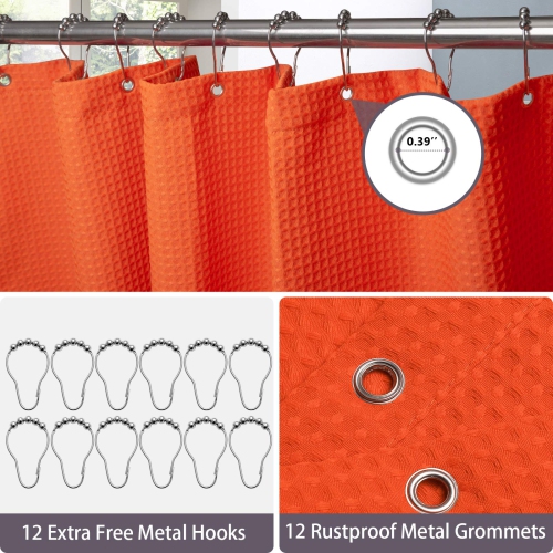 Waffle Weave Shower Curtain with Stainless Steel Hooks - 230 GSM Heavy Duty Fabric Bath Curtains, Hotel Luxury Quality, Water Resistant, Machine