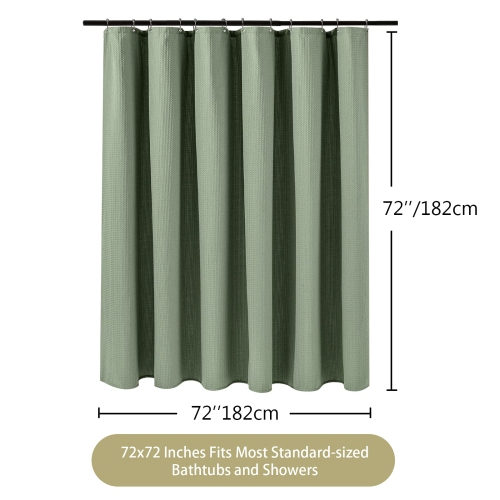 Waffle Weave Shower Curtain with Stainless Steel Hooks - 230 GSM Heavy Duty Fabric Bath Curtains, Hotel Luxury Quality, Water Resistant, Machine
