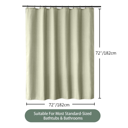 Linen Textured Shower Curtain with Stainless Steel Hooks - 230 GSM Heavy Duty Fabric Bath Curtains, Hotel Luxury Quality, Water Resistant, Machine