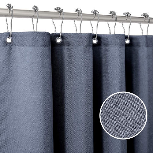 Linen Textured Shower Curtain with Stainless Steel Hooks - 230 GSM Heavy Duty Fabric Bath Curtains, Hotel Luxury Quality, Water Resistant, Machine