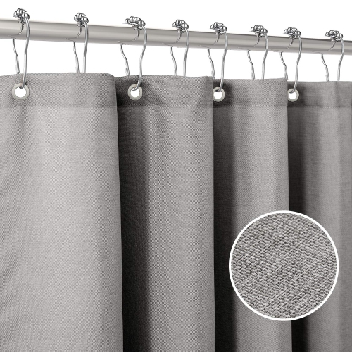 Linen Textured Shower Curtain with Stainless Steel Hooks - 230 GSM Heavy Duty Fabric Bath Curtains, Hotel Luxury Quality, Water Resistant, Machine