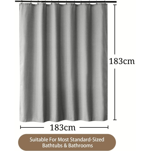 Linen Textured Shower Curtain with Stainless Steel Hooks - 230 GSM Heavy Duty Fabric Bath Curtains, Hotel Luxury Quality, Water Resistant, Machine