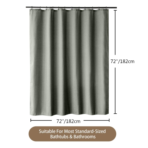 Linen Textured Shower Curtain with Stainless Steel Hooks - 230 GSM Heavy Duty Fabric Bath Curtains, Hotel Luxury Quality, Water Resistant, Machine