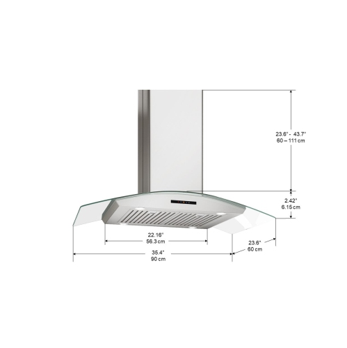 Ancona Elite IGCE636Glass Canopy Island Mount Range Hood