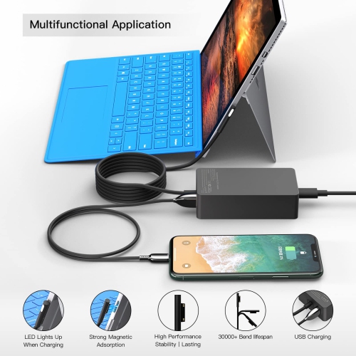 65W Surface Charger for Pro 11/10/9/8/7+/7/6/5/4/3/X, Laptop 6/5/4/3/2/1, Go 3/2/1, Book 3/2/1, Studio 1 i5, Model 1706/1866/1796, 10FT Long PD Cable