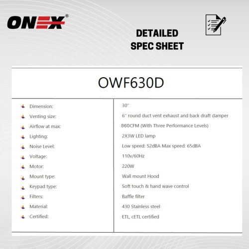 Hotte murale en acier inoxydable noir ONEX® OWF636-BL 36&nbsp;po.