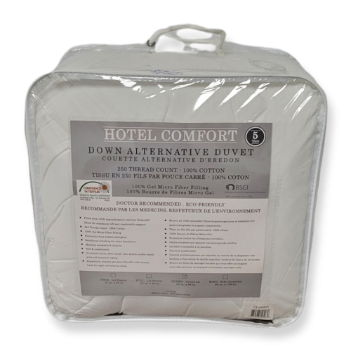 Cotton House - Hotel Comfort Synthetic Duvet, 100% Cotton, 100% MicroGel Fiber 3D Filling, King Size, White