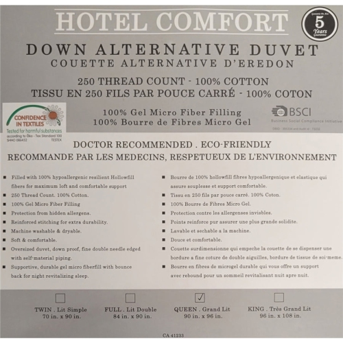 Cotton House - Hotel Comfort Synthetic Duvet, 100% Cotton, 100% MicroGel Fiber 3D Filling, King Size, White