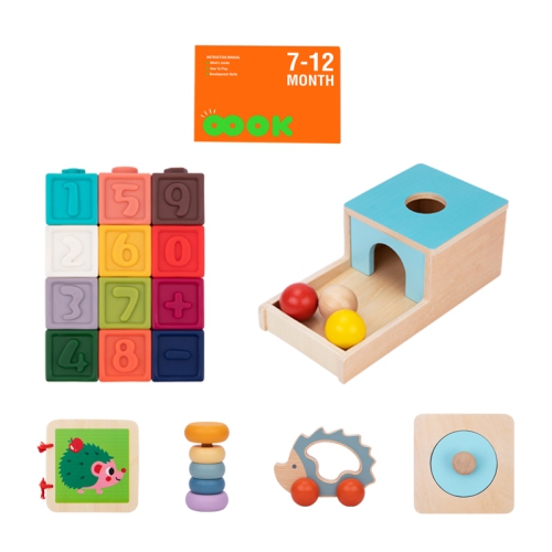 Ensemble de jouets d'apprentissage précoce de TOOKYLAND - Ensemble de jeu Montessori éducatif 6-en-1; jouets en bois pour bébé de 7-12 mois et plus