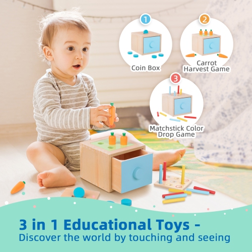 Ensemble de jouets d'apprentissage précoce de TOOKYLAND - Ensemble de jeu Montessori éducatif 6-en-1; jouets en bois pour tout-petits de 13-18 mois