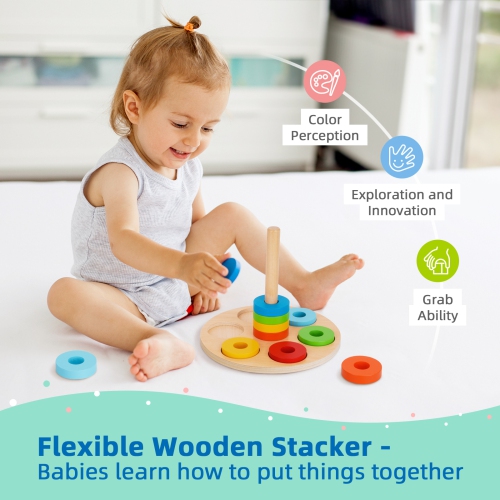 Ensemble de jouets d'apprentissage précoce de TOOKYLAND - Ensemble de jeu Montessori éducatif 6-en-1; jouets en bois pour tout-petits de 13-18 mois