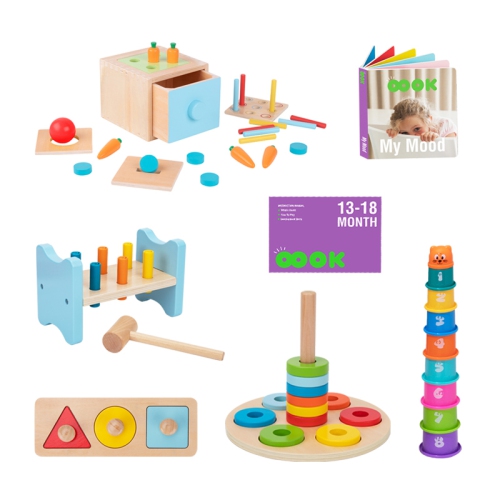 Ensemble de jouets d'apprentissage précoce de TOOKYLAND - Ensemble de jeu Montessori éducatif 6-en-1; jouets en bois pour tout-petits de 13-18 mois