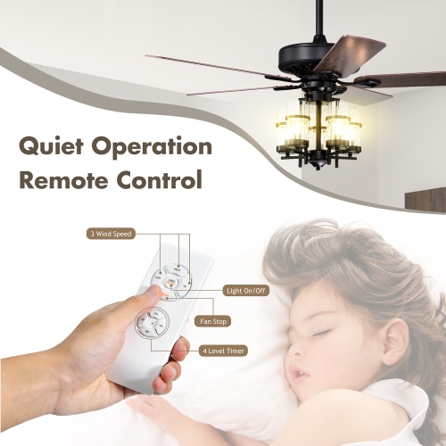 Costway 50" Ceiling Fan with Light Classic Ceiling Fan Lamp w/Noiseless Reversible Motor