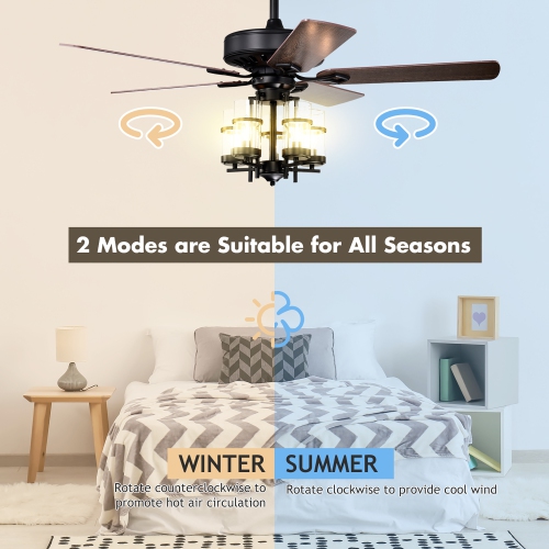 Costway 50" Ceiling Fan with Light Classic Ceiling Fan Lamp w/Noiseless Reversible Motor