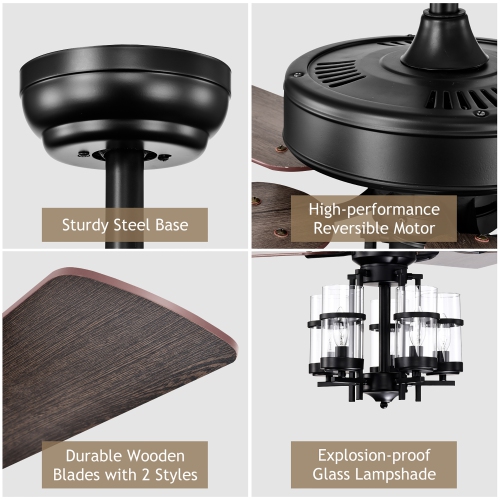 Costway 50" Ceiling Fan with Light Classic Ceiling Fan Lamp w/Noiseless Reversible Motor