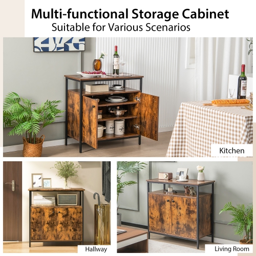 Costway Industrial 2-Door Buffet Sideboard Kitchen Cupboard Storage Cabinet withOpen Shelf