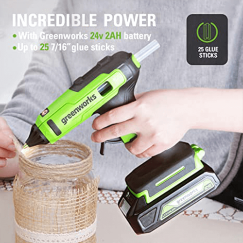 Greenworks 24V Cordless Glue Gun with 2.0Ah Battery & Fast Preheating