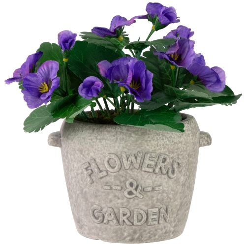 NORTHLIGHT  Pansy Artificial Floral Arrangement In "flowers & Garden" Pot - 7" - In Purple