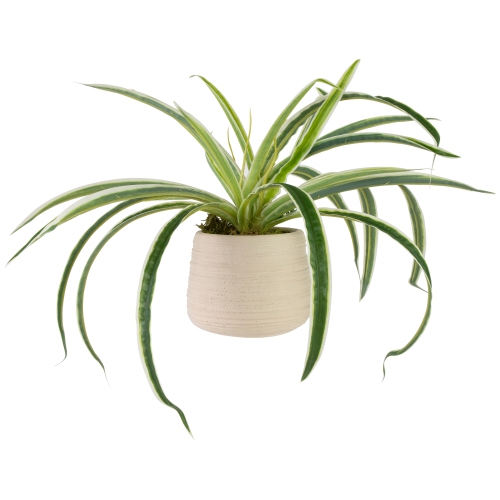 NORTHLIGHT  Artificial Spider Plant In Ceramic Pot - 20" In Beige