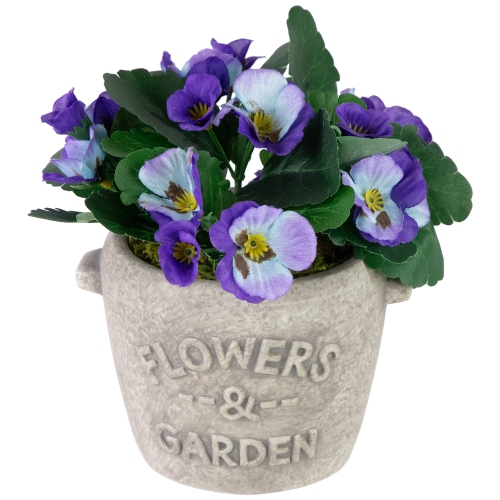 Pansy Artificial Floral Arrangement in "Flowers & Garden" Pot - 6" - Purple and Blue