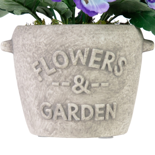 Pansy Artificial Floral Arrangement in "Flowers & Garden" Pot - 6" - Purple and Blue
