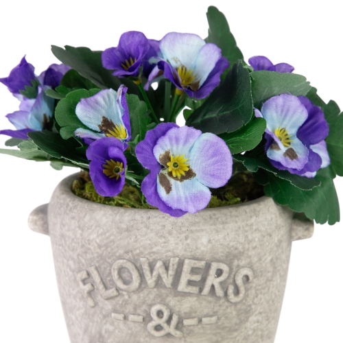 Pansy Artificial Floral Arrangement in "Flowers & Garden" Pot - 6" - Purple and Blue