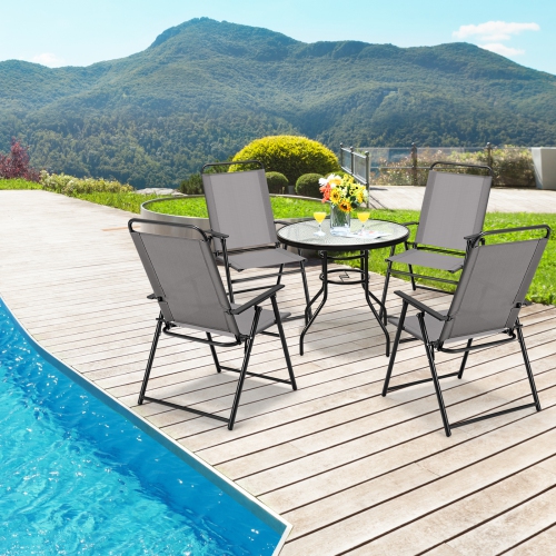 Topbuy Outdoor Folding Chairs Set of 2/4 Lightweight High Back Chairs w/ Armrests Cozy Seat Fabric