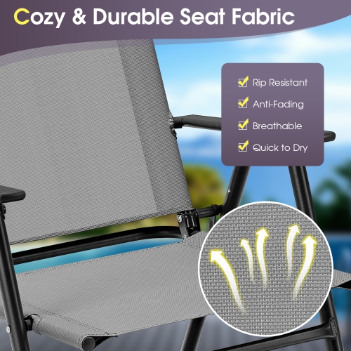 Topbuy Outdoor Folding Chairs Set of 2/4 Lightweight High Back Chairs w/ Armrests Cozy Seat Fabric