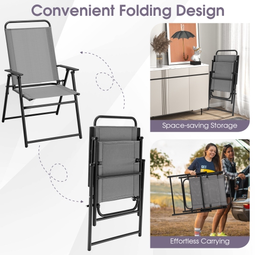 Topbuy Outdoor Folding Chairs Set of 2/4 Lightweight High Back Chairs w/ Armrests Cozy Seat Fabric