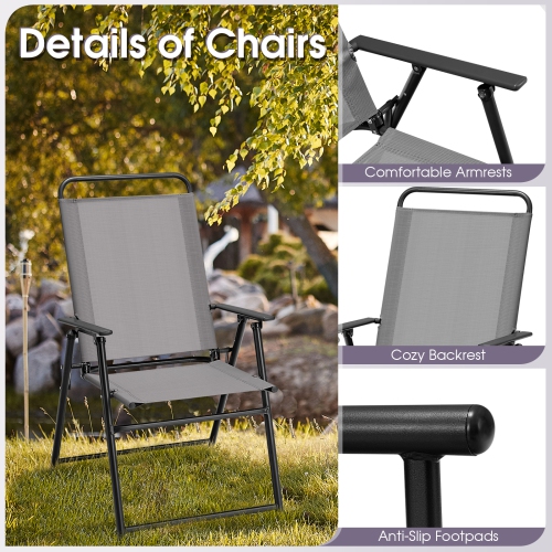 Topbuy Outdoor Folding Chairs Set of 2/4 Lightweight High Back Chairs w/ Armrests Cozy Seat Fabric