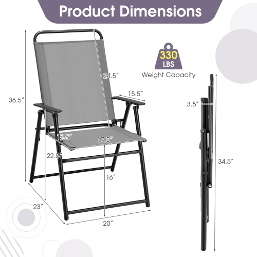 Topbuy Outdoor Folding Chairs Set of 2/4 Lightweight High Back Chairs w/ Armrests Cozy Seat Fabric