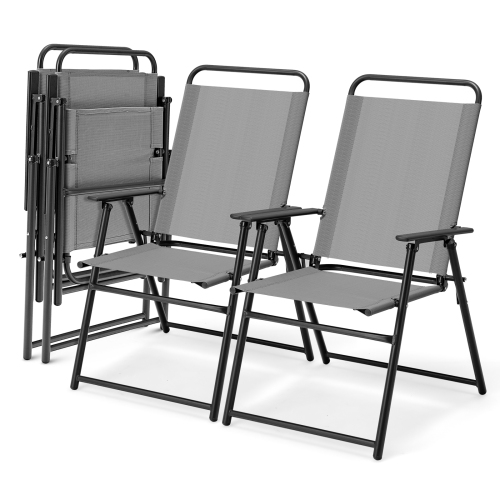 Topbuy Outdoor Folding Chairs Set of 2/4 Lightweight High Back Chairs w/ Armrests Cozy Seat Fabric